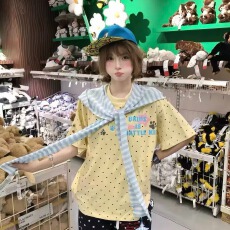 批发送发夹原创美式满印波点多巴胺短袖可拆卸条纹披肩男女重磅<b class='q'>潮</b>