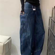 批发美式复古黑色小众牛仔裤男女春秋季新款宽松阔腿直筒休闲长裤