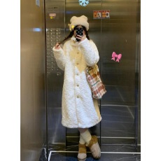 批发刷花立领大衣2025<b class='q'>秋</b>冬加厚宽松加棉羊羔毛长款环保毛毛外套女