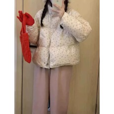 批发2025年碎花羽绒服女短款冬季新款<b class='q'>甜美</b>小个子立领奶呼呼加厚面包服