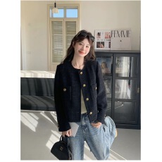 批发法式高级感黑色小香风外套女2025<b class='q'>秋</b>季新款小个子超好看短款上衣