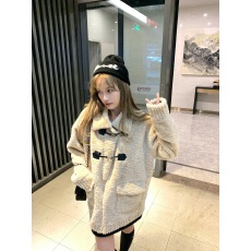 批发韩系翻领甜美百搭温柔奶fufu羊羔毛外套女加棉毛绒绒大衣秋冬加厚