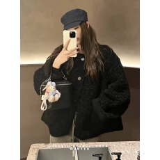 批发2024冬圆领羊羔毛外套女短款加厚羊羔绒皮毛一体宽松皮草毛毛上衣