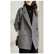批发西装领<b class='q'>千鸟格</b>毛呢大衣女2025秋冬新款时尚高级感呢子中长外套女装