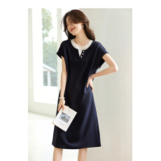 批发休闲户外撞色拼接连袖连衣裙2026春季新款休闲百搭连衣裙