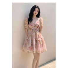 批发减龄碎花<b class='q'>田园</b>风甜美少女网纱<b class='q'>连衣裙</b>超仙温柔女人味显高显瘦a字裙