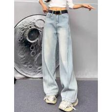 批发大码美式复古加绒牛仔裤女装冬季梨形身材阔腿裤胖MM遮肉显瘦裤子