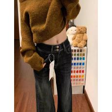 深色高腰微喇牛仔裤女2025年秋冬新款加绒加厚修身显瘦拖地喇叭裤