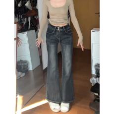 深色高腰微喇牛仔裤女2025年秋冬新款加绒加厚修身显瘦拖地喇叭裤