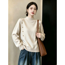 批发实拍 大码女装慵懒风高领宽松显瘦针织衫铆钉设计感洋气内搭上衣