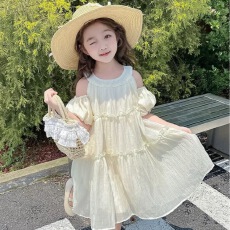 批发甜美洋气女宝宝连衣<b class='q'>裙</b>夏季挂脖漏肩韩版公主<b class='q'>裙</b><b class='q'>女童</b>夏<b class='q'>装</b>公主短<b class='q'>裙</b>子