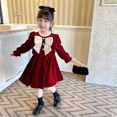 批发<b class='q'>女童</b>红色<b class='q'>连衣裙</b>秋冬款2025新款儿童公主裙子春节过新年拜年服<b class='q'>短裙</b>