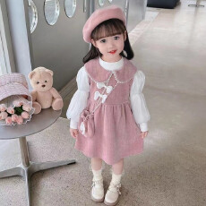 批发<b class='q'>女童</b>连<b class='q'>衣裙</b>套装2025秋冬款女宝宝公主裙吊带裙泡泡袖背带套装裙子