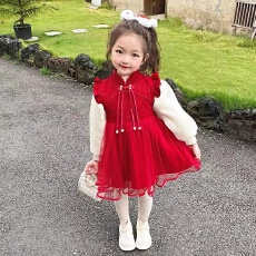 批发红色过年<b class='q'>女童</b>新<b class='q'>年时</b>尚两件套<b class='q'>长袖</b>打底衫上衣改良旗袍裙网纱公主裙