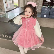 批发女童连衣裙秋冬装2025新款<b class='q'>儿童</b>宝宝周岁<b class='q'>礼服</b>公主裙过年拜年衣服