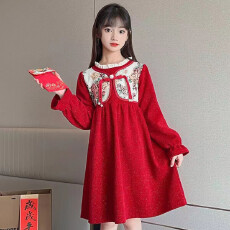 批发拜年服女童连衣裙秋冬<b class='q'>儿童</b>加绒圣诞裙子女孩小香风公主<b class='q'>礼服</b>宝宝裙