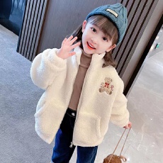 批发女小童卡通外套秋冬新款洋气女宝宝加厚毛毛衣冬装小女孩加绒上衣