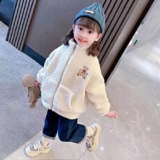 批发加绒加厚女童外套冬装2025新款纯色百搭洋气中小童儿童保暖上衣潮