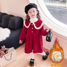 批发女童<b class='q'>连衣裙</b>秋冬款6新款喜庆公主裙子红色女宝宝洋气时髦儿童装