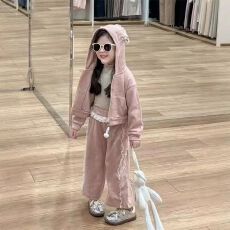 批发女小童秋冬装套装2025新款女<b class='q'>宝宝</b>时髦运动秋款小女孩兔耳朵两件套