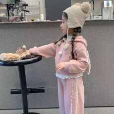 批发<b class='q'>女童</b>秋甜美<b class='q'>可爱</b>连帽粉小兔长耳朵花边柔软卫衣外套卫裤两件套套装