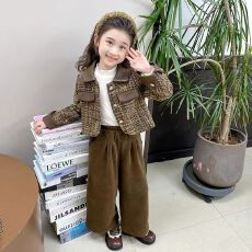 批发中小童秋季小香风时髦外套套装2025新款休闲百搭休闲阔腿裤两件套