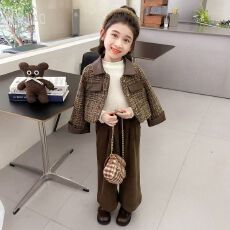 批发2025秋季<b class='q'>女童</b>小<b class='q'>香风</b>套装时髦外套宝宝儿童休闲洋气阔腿裤套装潮流