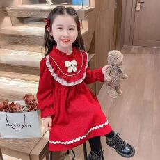 批发女宝宝红色秋装新年服甜美蝴蝶结喜庆女孩连衣<b class='q'>裙</b><b class='q'>女童</b>周岁生日<b class='q'>裙子</b>