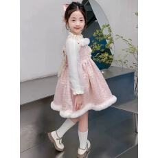 批发<b class='q'>女</b><b class='q'>童</b>连衣裙套装秋冬新款女宝宝甜美小香风高级感礼服<b class='q'>背心</b>裙两件套