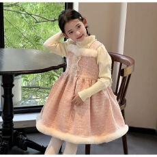 批发<b class='q'>女</b><b class='q'>童</b>公主裙套装秋冬新款洋气女宝宝保暖<b class='q'>背心</b>裙打底衫两件套可爱