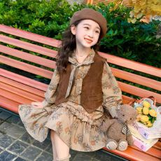 批发<b class='q'>女童</b><b class='q'>套</b>装裙2025秋冬新款设计感长袖裙子马甲背带连衣裙两件套装