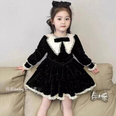 批发<b class='q'>女童</b>闪闪<b class='q'>丝</b>绒小黑裙连衣裙2025秋冬新款女孩气质公主裙生日裙<b class='q'>短裙</b>