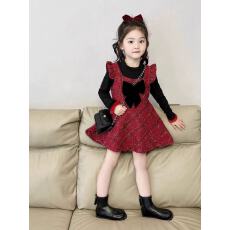 批发女童秋冬季加绒连衣裙儿童宝宝韩版洋气红格子打底公主裙两件套