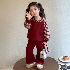 批发<b class='q'>女童</b>春<b class='q'>秋</b>甜美宽松条纹套装2025新款洋气宝宝休闲卫衣<b class='q'>运动裤</b>两件套