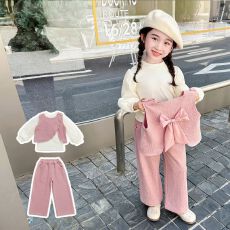 批发<b class='q'>女童</b>秋<b class='q'>装</b>马甲套装洋气2025新款休闲儿童春秋季衣服打底衫三件套