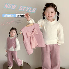 批发女童套装2025春秋季新款<b class='q'>儿童</b>洋气时髦三件套女宝宝秋装小香风童装