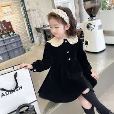 批发新款小孩连衣裙春秋季款娃娃领长袖<b class='q'>公主裙</b>洋气宝宝<b class='q'>女童</b><b class='q'>百</b>褶裙子