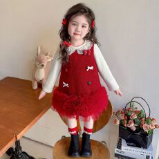 批发原版套里两件套 女童蝴蝶结背心裙套装打底衫裙子休闲时髦两件套