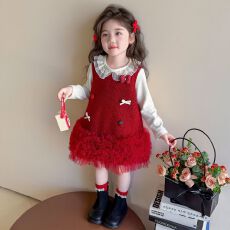 批发原版套里两件套 女童套装儿童洋气甜美<b class='q'>秋</b>装宝宝时髦连衣裙两件套