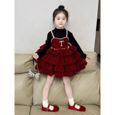 批发原版套里两件套 女童连衣裙冬装2025新款洋气儿童打底蛋糕裙套装