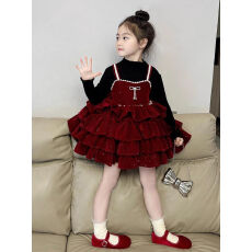 批发原版套里两件套 女童连衣裙秋冬2025新款重工礼服打底公主裙套装