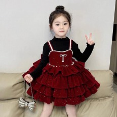 原版套里两件套 女童闪闪蛋糕裙连衣裙2026秋冬新款打底衫公主裙