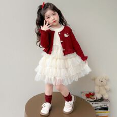 批发女童开衫毛衣2025新款春秋季新款儿童时髦拜年服小女孩裙套装洋气