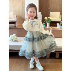 批发儿童新款洋气春秋季女小童小香风长袖公主网纱连衣裙女宝宝秋装潮