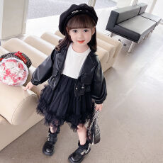 批发<b class='q'>女童</b>套<b class='q'>装</b>秋季新款2025时髦洋气女宝宝公主皮衣纱裙儿童气质两件套