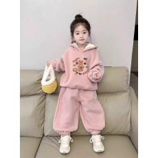 批发<b class='q'>女童</b>连帽<b class='q'>卫衣</b>2025秋冬款潮款加厚保暖网红加绒卫裤可爱爆款套装