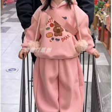 批发女童冬季连帽加绒卫衣裤套装冬装新款宝宝<b class='q'>休闲</b>洋气保暖加厚两件套