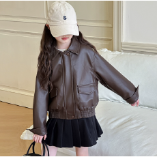 批发原版套里布 女童皮衣外套短款2025秋冬季新款美式复古夹克外套潮