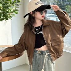批发原版套里布  女童潮皮衣外套秋冬季2025新款儿童宝宝洋气复古外套