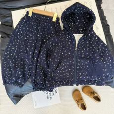 批发女<b class='q'>童</b><b class='q'>秋冬</b>装套装2025新款洋气时髦女宝宝连帽小碎花外套裤子两件套